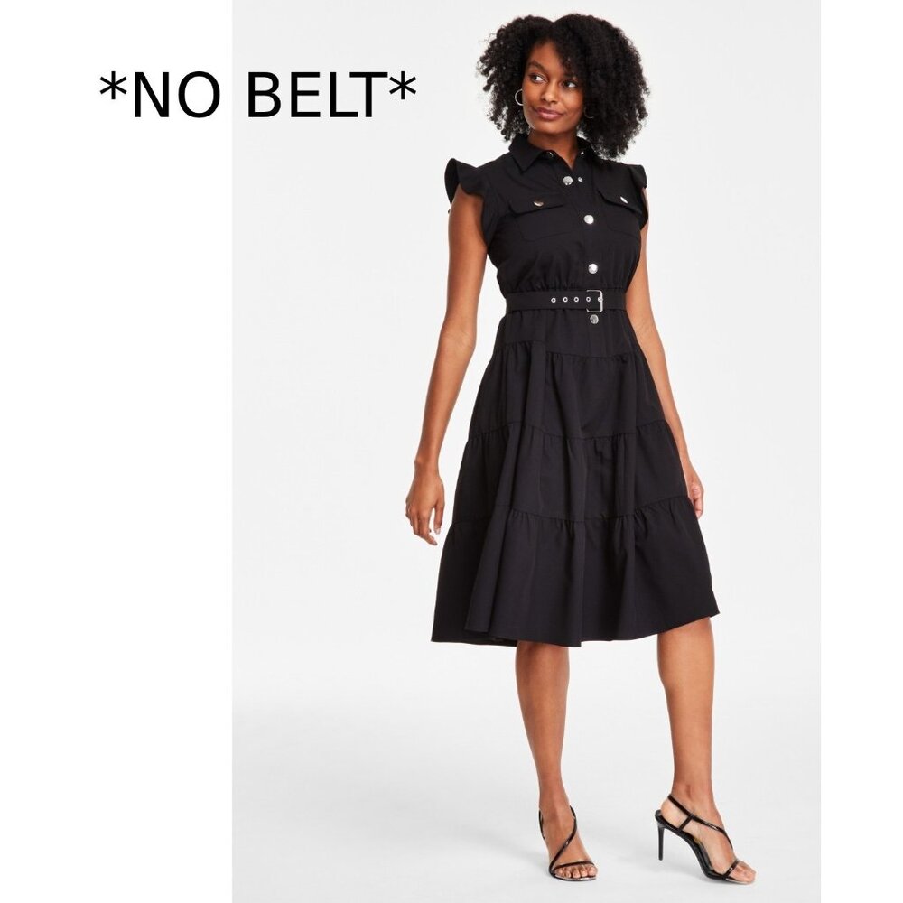 Tahari ASL *MISSING* Women's Snap-Front Tiered Midi Dress Black Size 6 MSRP$159